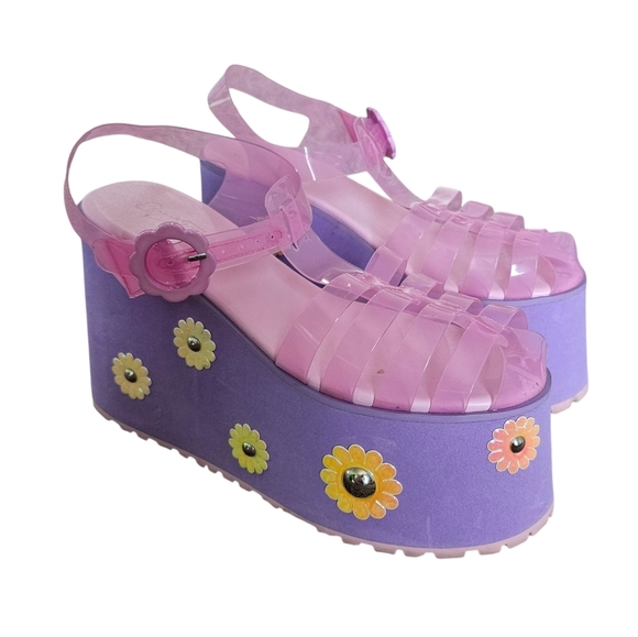 Sugar Thrillz Platform Pushin Daisies Jelly Sandals Shoes Size 7 - Picture 2 of 8
